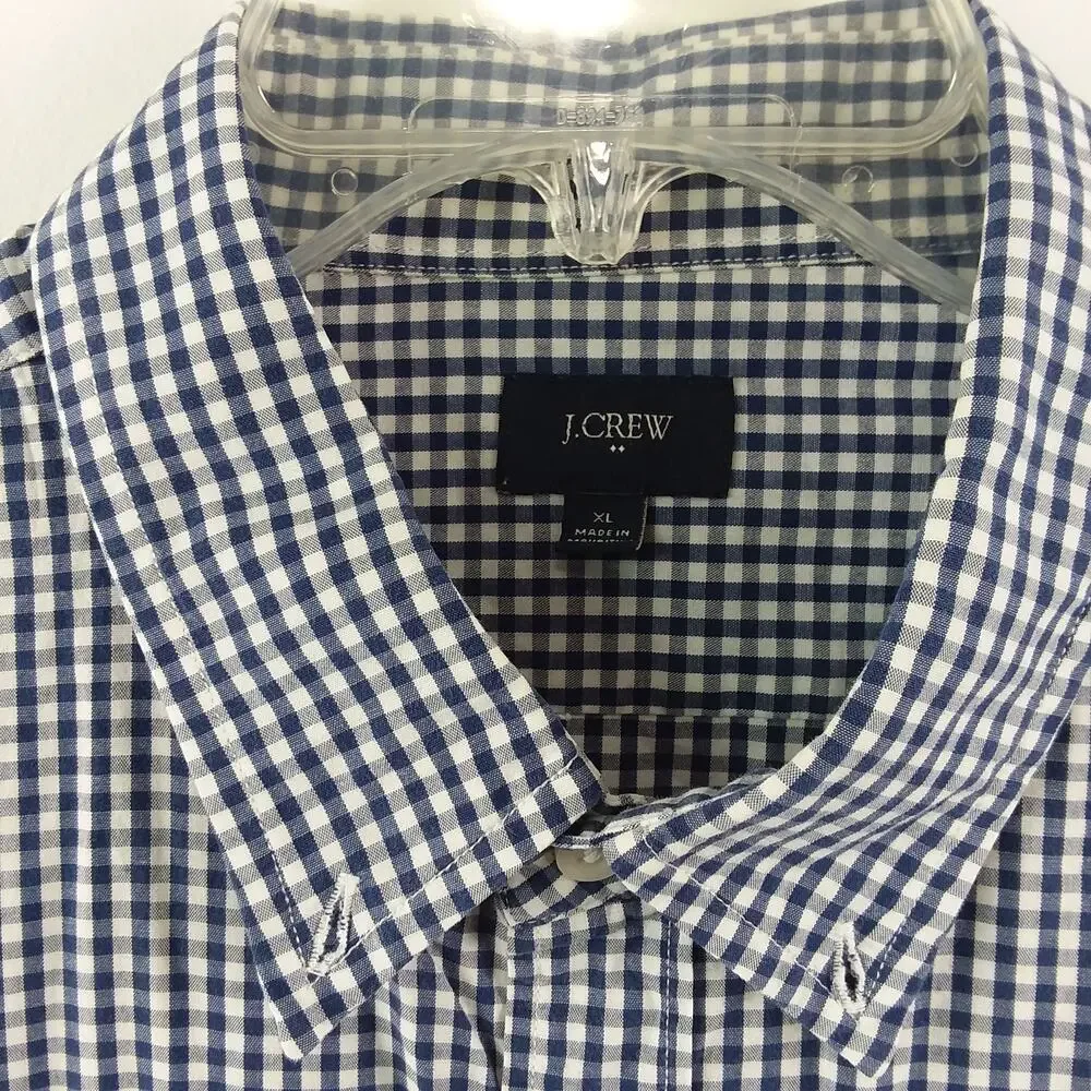 J. Crew Button Down Classic Shirt Men's‎ XL Blue & White Gingham Check Gorpcore